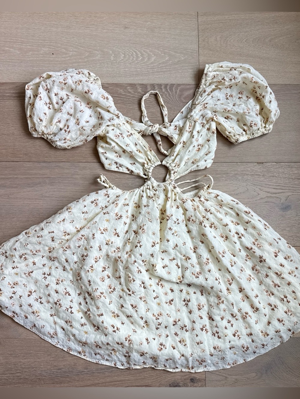 Sabo Skirt butter yellow cotton open back cut out mini dress